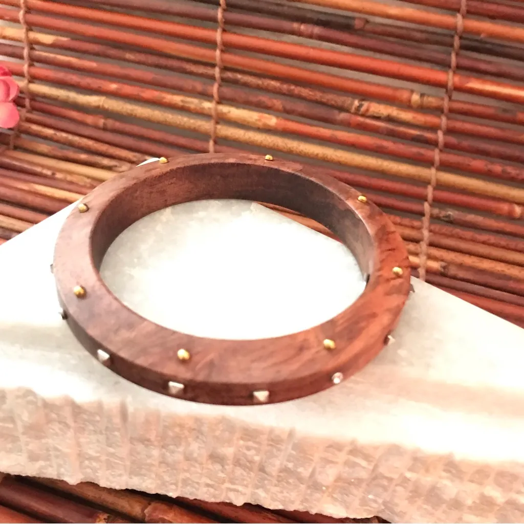 Silpada Wood Bangle Bracelet Brass Accents - Image 3