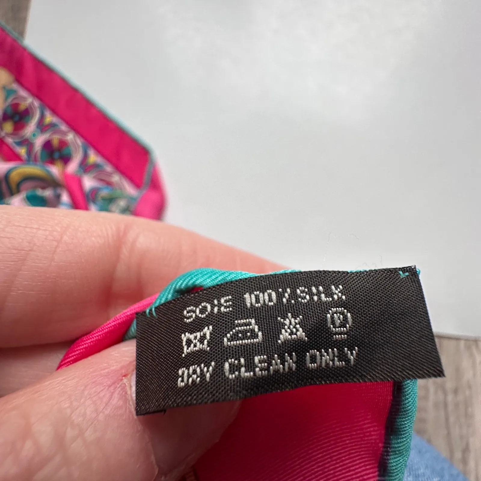 Silk Scarf Square Geometric Print Pink Teal Gold Luxury Accessory Made in Italy - Image 6