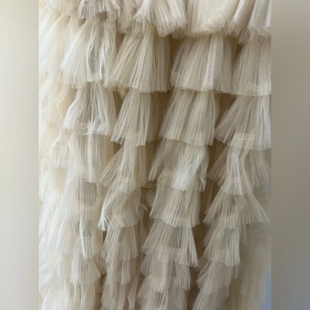 FAERIESTY Gorgeous Plunging Neck Cascading Ruffle Hem Sequin Dress Size XS - Image 4