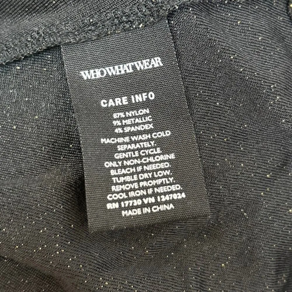 Who What Wear Metallic Glitter V-Neck Gold Wrap Tie Midi Long Sleeve Dress Sz M - Image 7