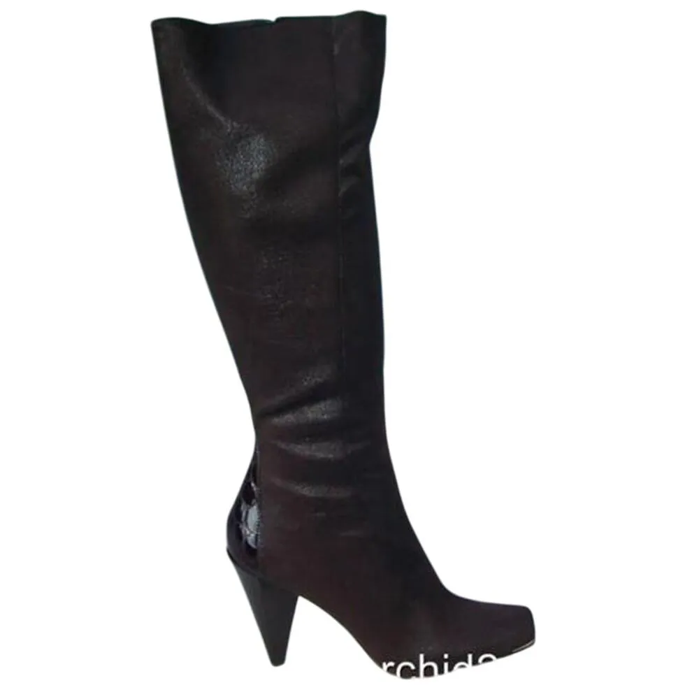 Donald Pliner Expresso Suede Croc Leather Boot New Water Resistant New NIB $495 Brown Size 8 - Image 8