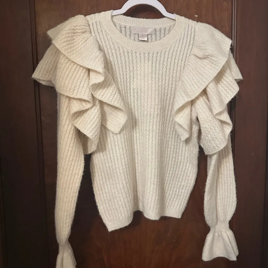 NWT Rachel Parcell Ruffle Sleeve Pointelle Sweater Size M - Image 2