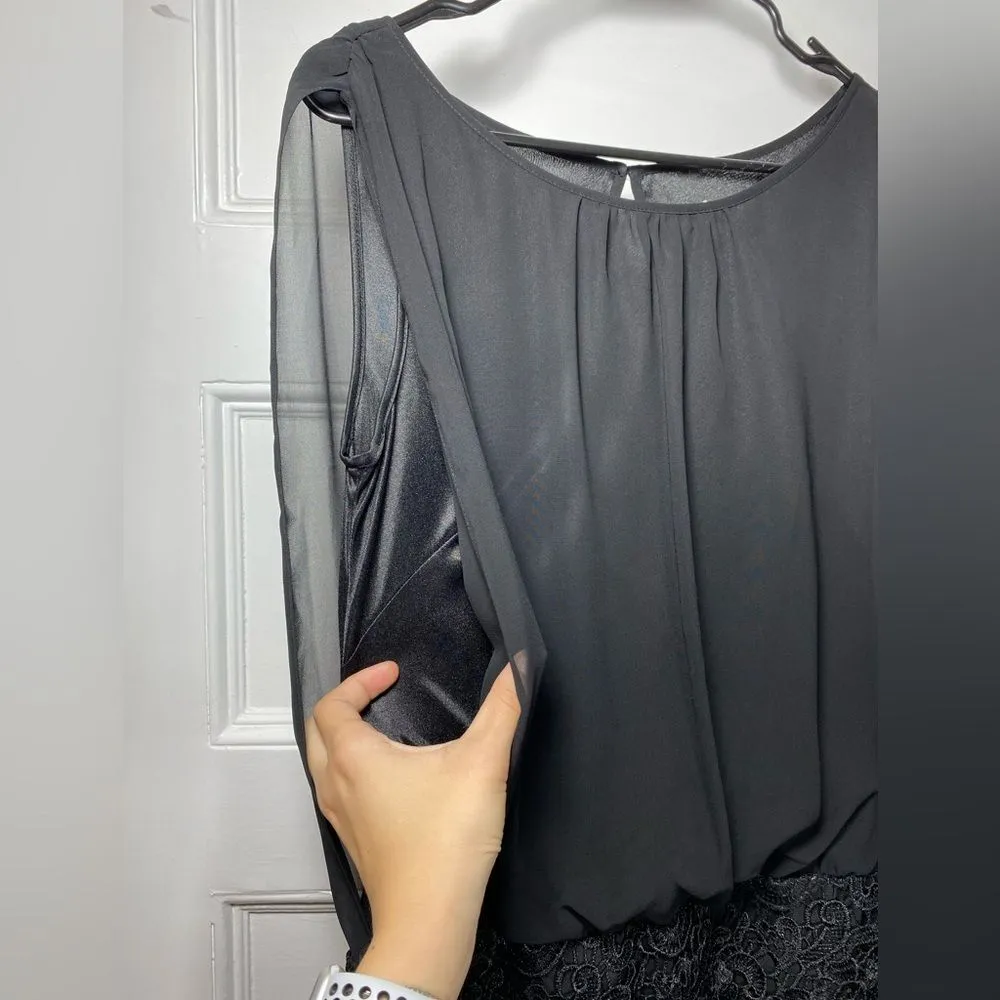 Aidan by Aidan Mattox | Chiffon Blouson Dress with Lace Skirt in Black Size 6 - Image 6