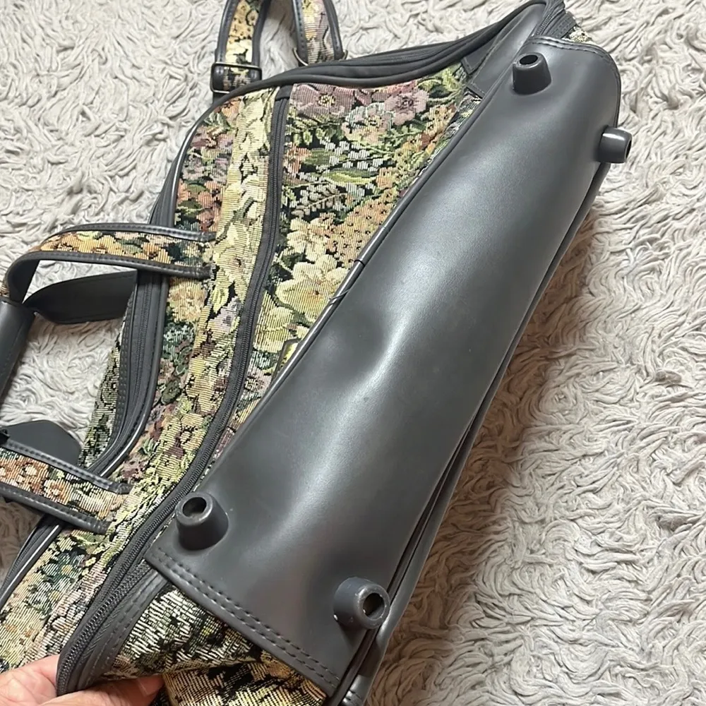 Vintage Suitcase Floral Tapestry Overnight Shoulder Bag Weekender Gray - Image 6