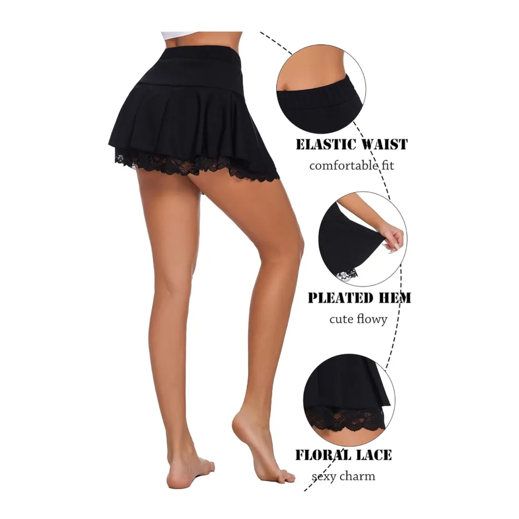 NWOT‎ Flirty Black Mini Skirt Shorts with Lace Trim – Size Small - Image 5