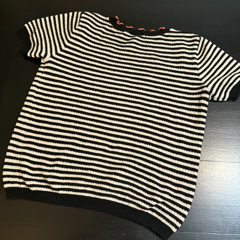 LOFT Black and White Striped Sweater with bright Trim - Image 5