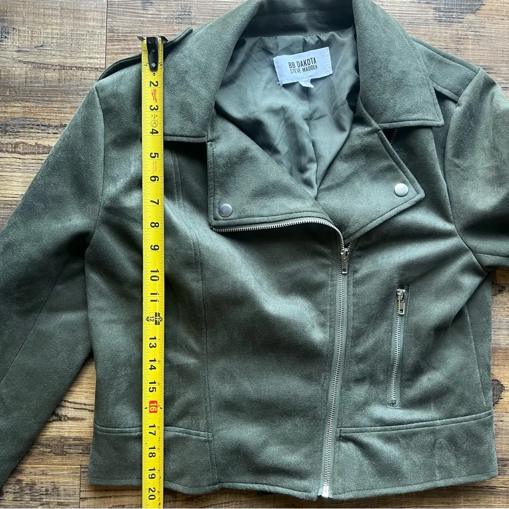 BB Dakota by Steve Madden Womens Green Faux Suede Moto Jacket Fall Casual Sz Lg - Image 5