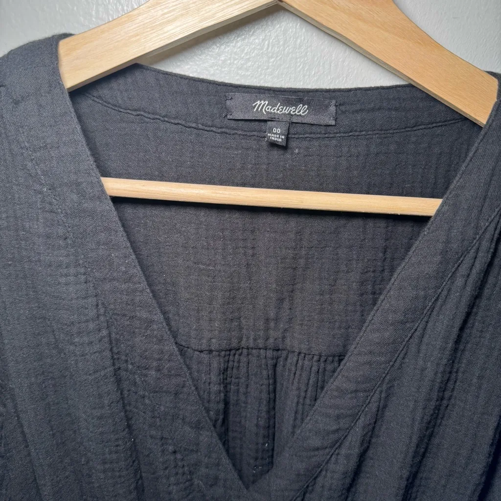 Madewell Lightspun Button-Front Tiered Midi Dress in True Black Size 00 Bohemian - Image 3