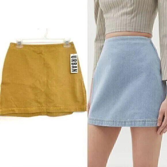 NEW NWT BDG URBAN OUTFITTERS Sara Twill High Waisted Mini Skirt Mustard Yellow S - Image 2
