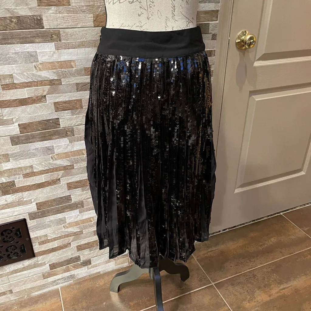 Women’s EXPRESS High Waisted Sequin Pleated Midi Skirt Size S Black - Image 7