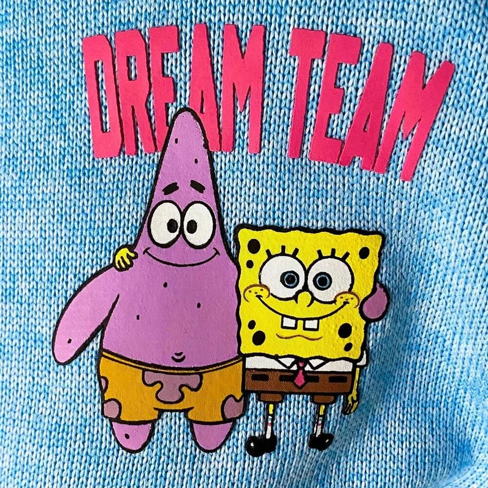 NWOT ~ SPONGEBOB SQUAREPANTS Blue Fleece 1/4 Zip Pullover Top ~ Women's MEDIUM - Image 2