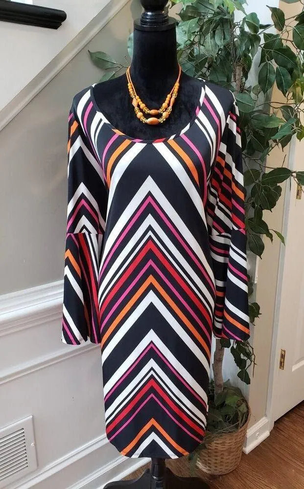 Tacera Women's Multicolor Polyester Scoop Neck Long Sleeve Knee Length Dress 1X - Image 14