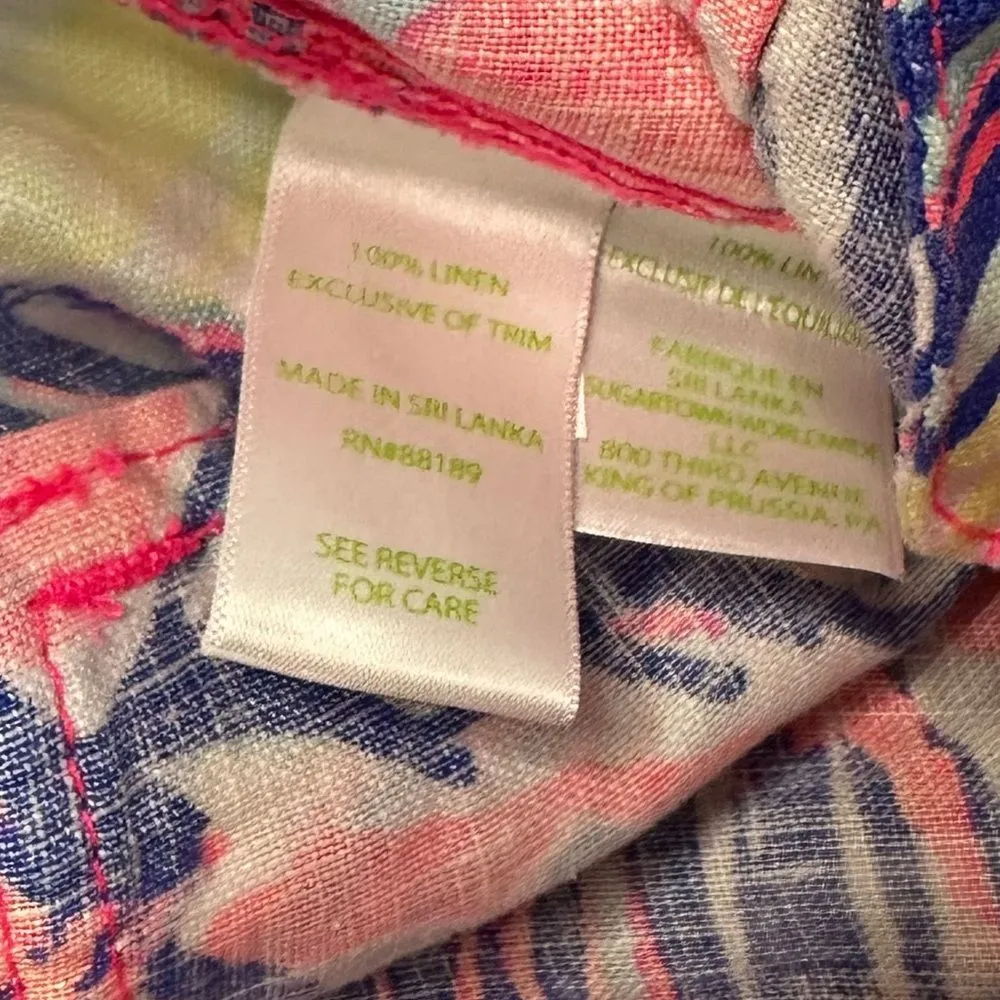 Galley Linen Pants Tiki Pink Cabana Crazed Linen Size 4 - Image 12