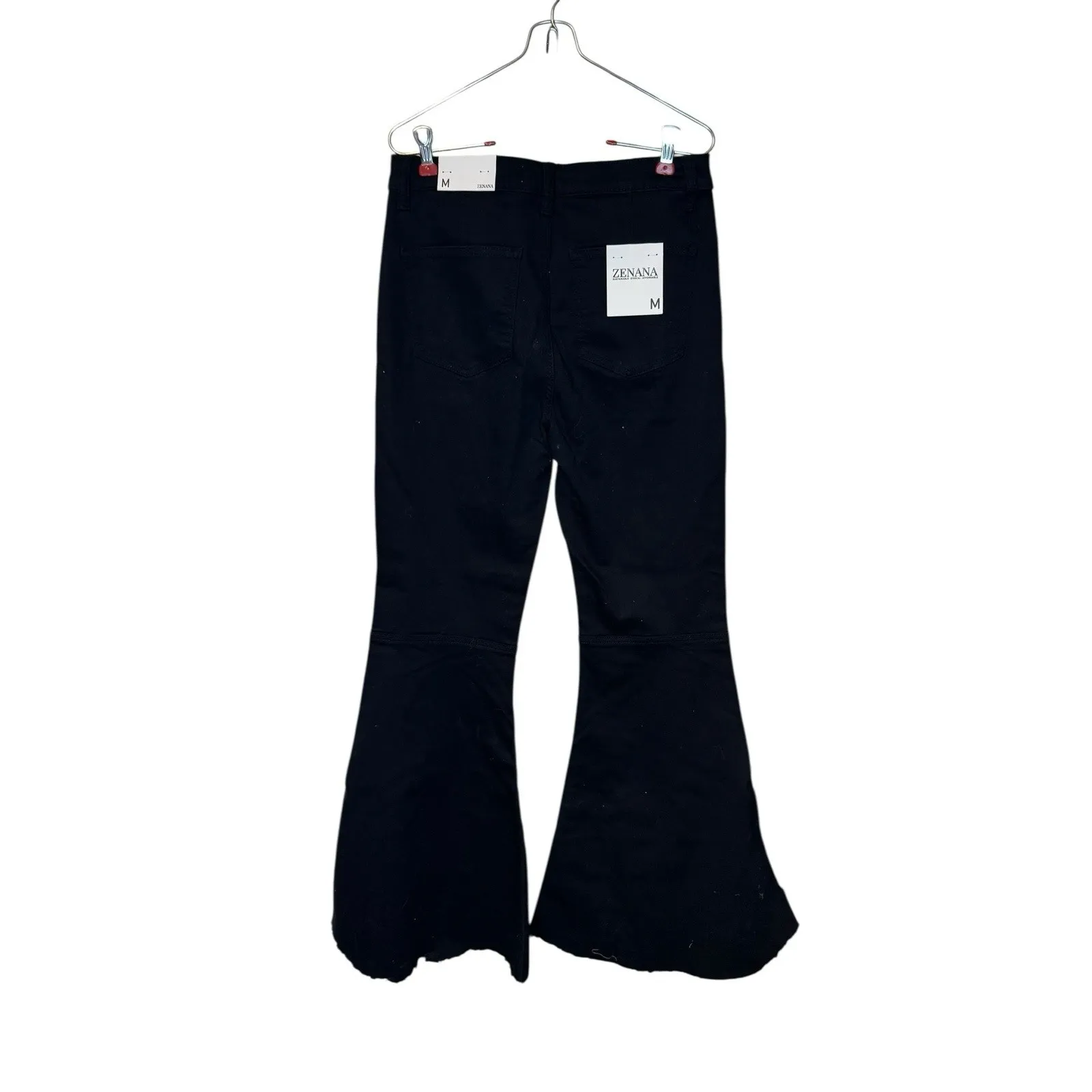 Zenana Womens Jeans Flare Leg High-Rise Raw Hem‎ Stretch Denim Black Medium NWT - Image 6