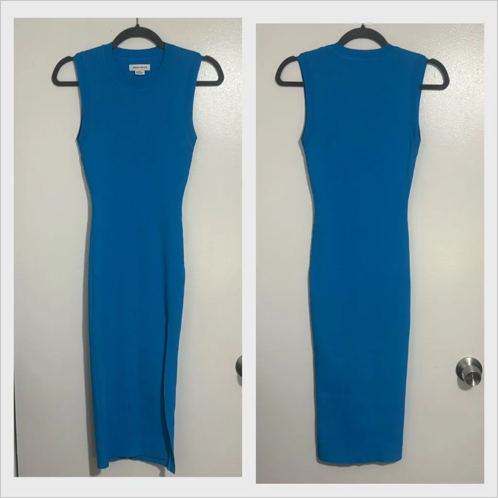 💙 Urban Revivo blue sleeveless knit midi dress with slit Size 6 - Image 3