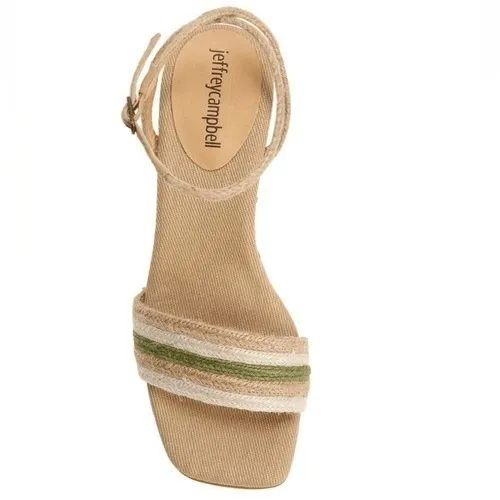 Jeffery Campbell Women's Sailboat Wedge Jute Sandals, Tan/Green,‎ Size 9, NWT - Image 5