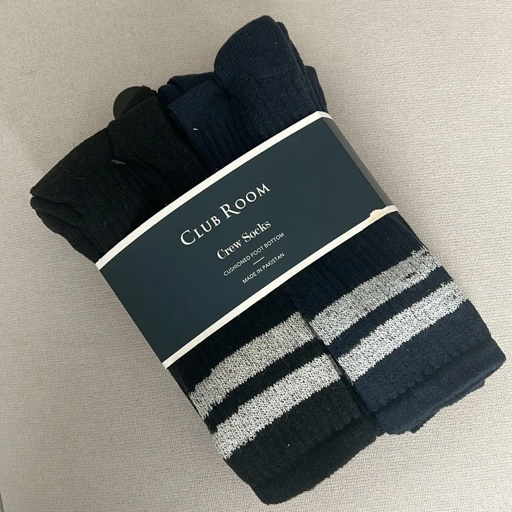 8-Pairs Club Room Black & Navy Crew Socks, Cushioned Size 10-13 New w/Tag - Image 5