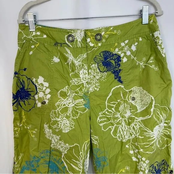 Chico's Cropped Capri Pants Womens 2 Green Cotton Floral‎ Print Tropical Coastal - Image 2