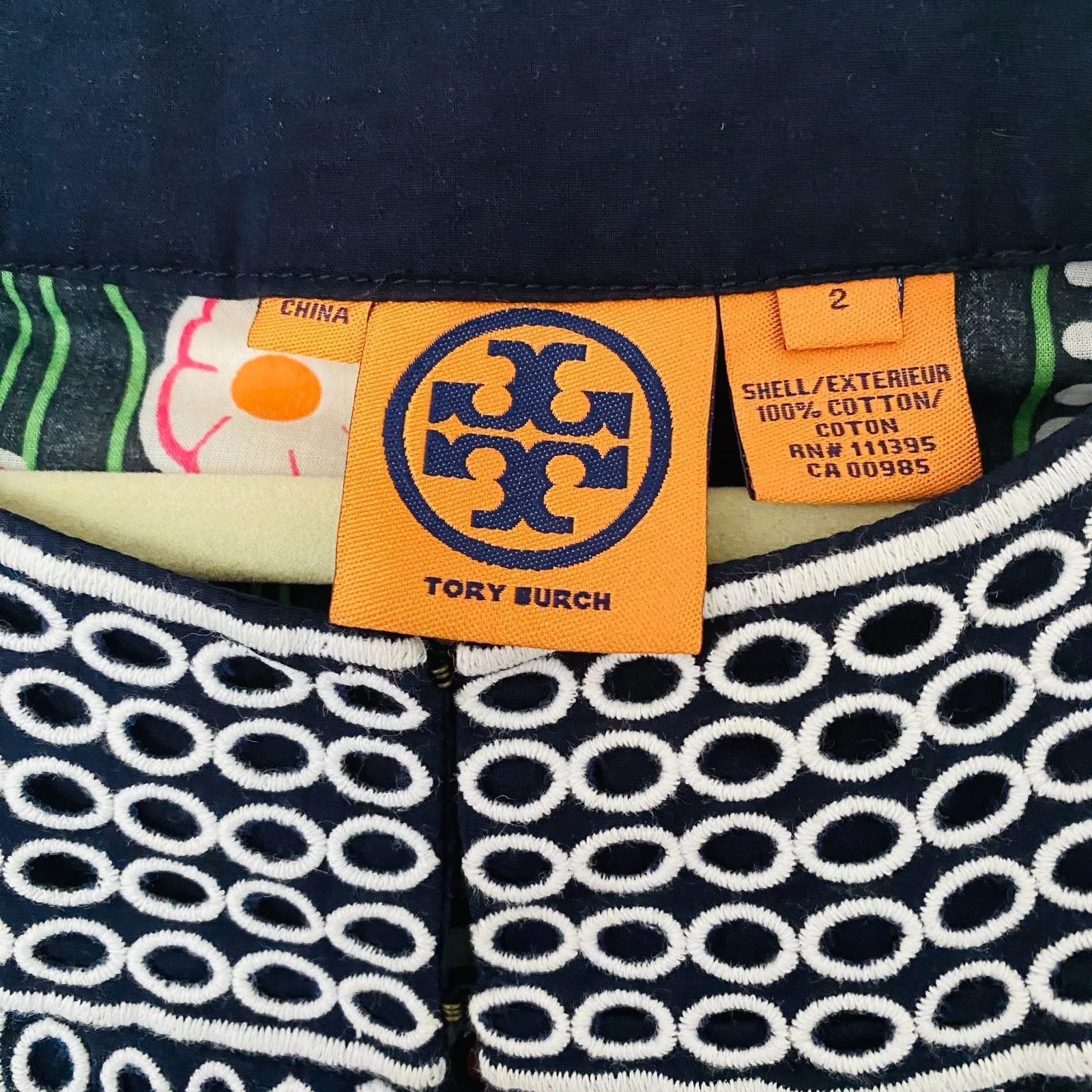 Tory Burch Embroidered Floral Cotton Lightweight Mod Tunic Top Blouse Sz 2 - Image 4