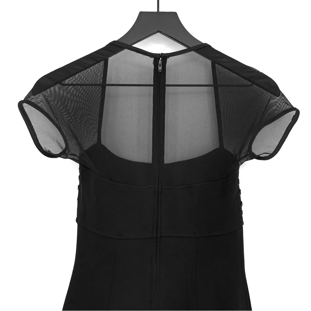 VTG TADASHI Square Neck Mesh Sleeve Cocktail Mini Dress Black 4 - Image 6