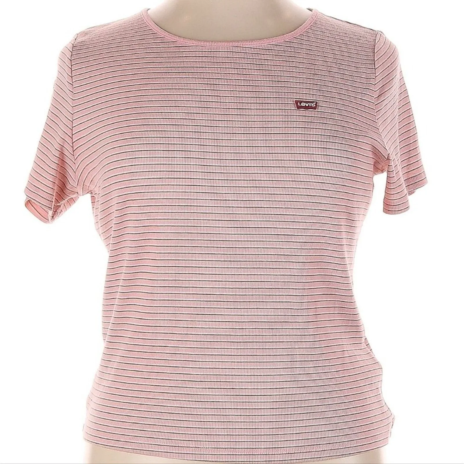 Levi's Plus 4X Babydoll Top Short Sleeve Ribbed Tee Shirt Pink Striped NWT - Image 5