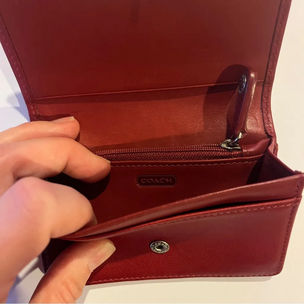 AUTHENTIC COACH VINTAGE RED LEATHER BEDFORD KEYCHAIN WALLET Multi Function Purse - Image 6