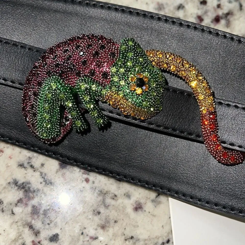 Zara CHAMELEON JEWEL BELT NWT Black Adjustable Size‎ 80 (US 30) - Image 5