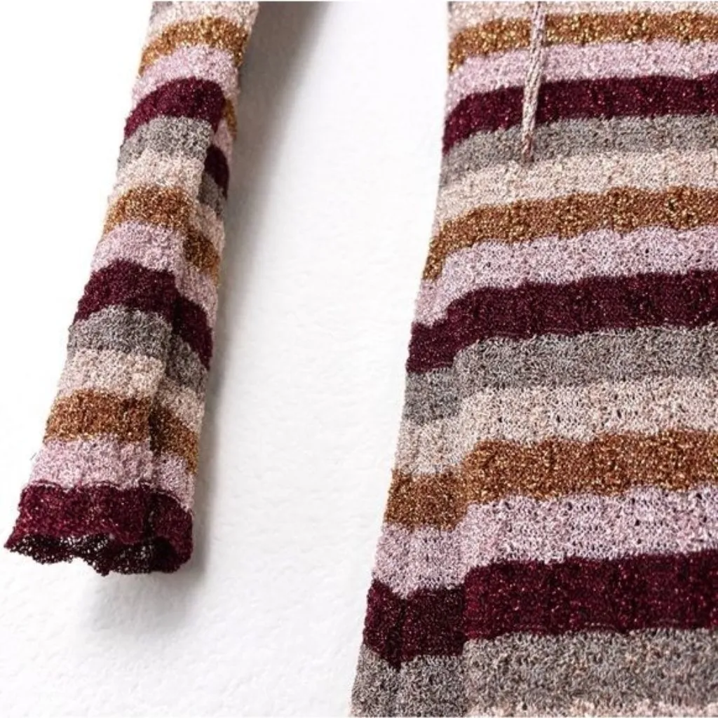 MISA Los Angeles Delfina Midi Dress S Metallic Stripe Wrap Skirt Tie Front - Image 7