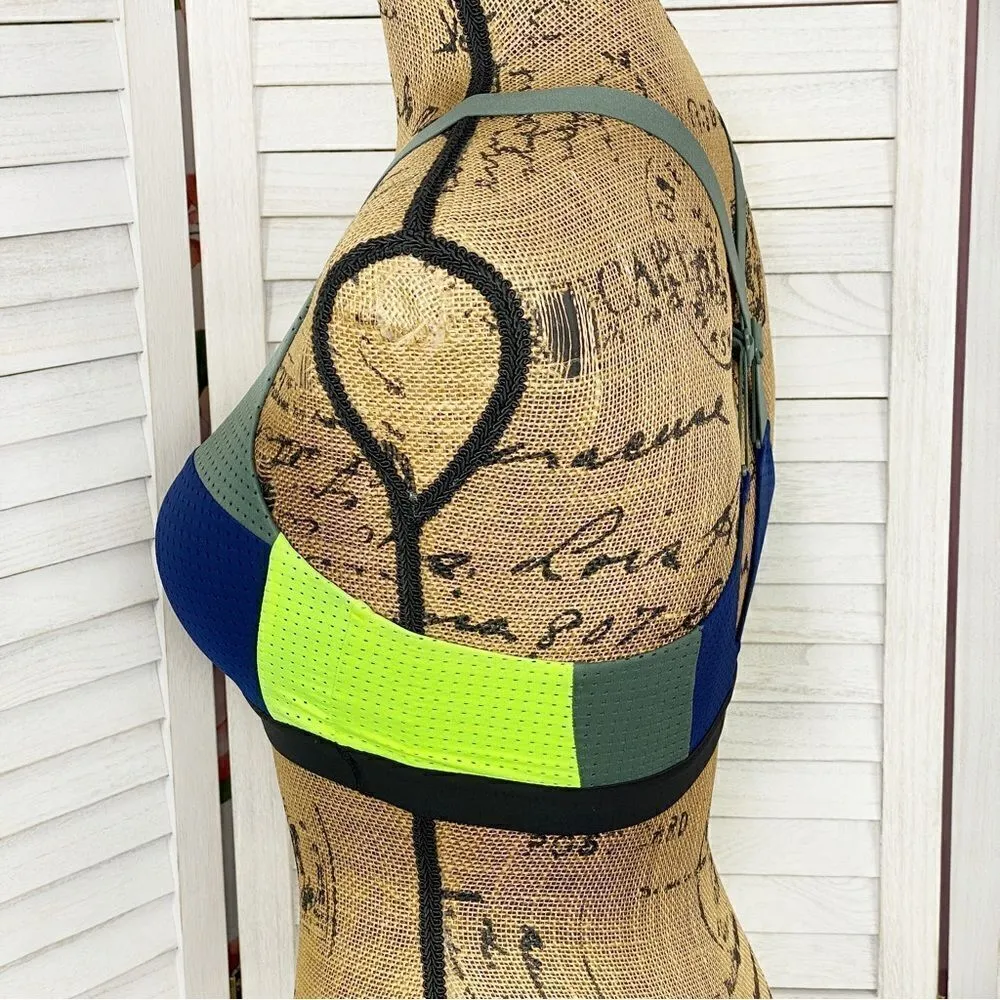 Victoria’s Secret Sport Color Block Lightweight Sports Bra Olive Green Blue 34B - Image 2