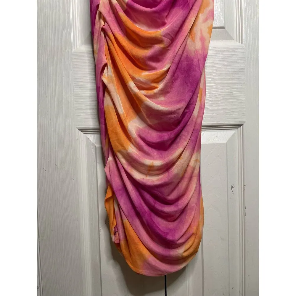NEW Zara Strapless Pink Orange Midi Dress Tulle Size Medium Bodycon - Image 3