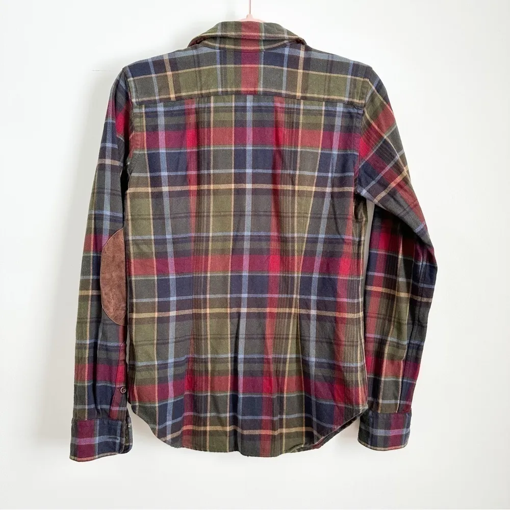 Ralph Lauren Blue Green Plaid Button Down Shirt w Brown Suede Elbow Patches sz 6 - Image 3