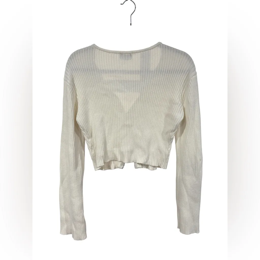 White Fox Ribbed Zipper Closure Cropped Cardigan- Size S/M‎ - Image 2