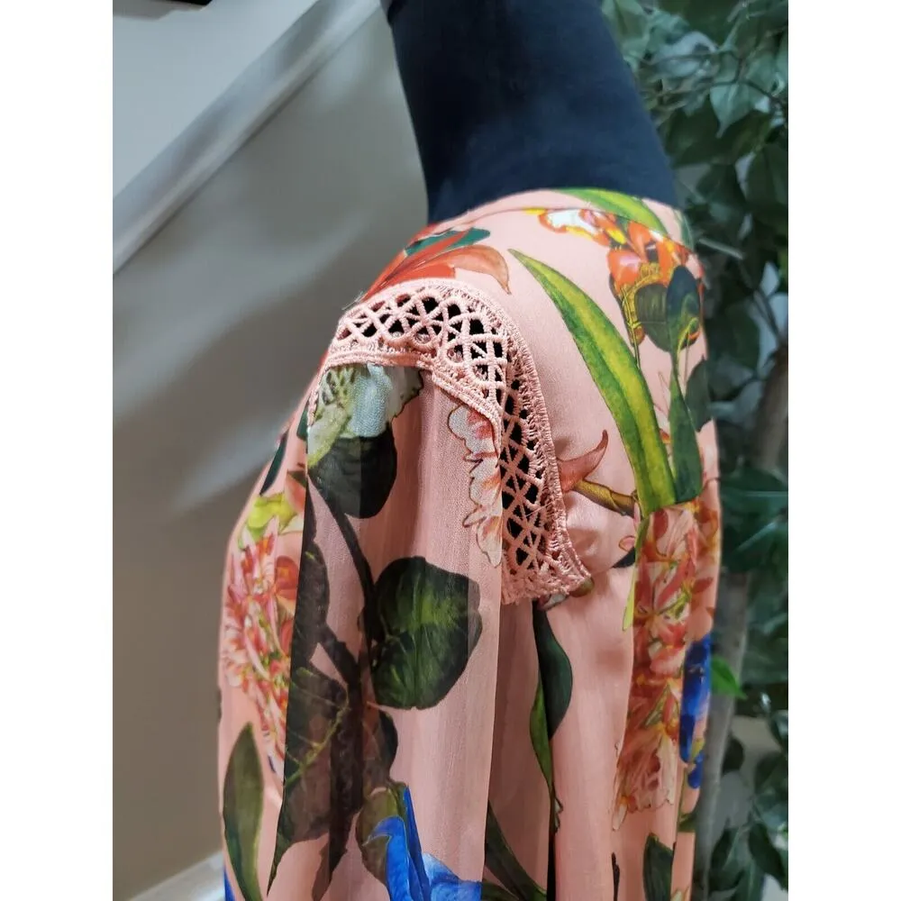 Gibson & Latimer Women Multi Hawaiian Lace V-Neck Long Sleeve Top Blouse Size 2X - Image 8