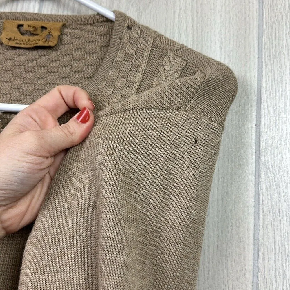 Smartwool Womens Sweater Small Tan Zip Cardigan Cableknit Scoop Merino Wool - Image 4