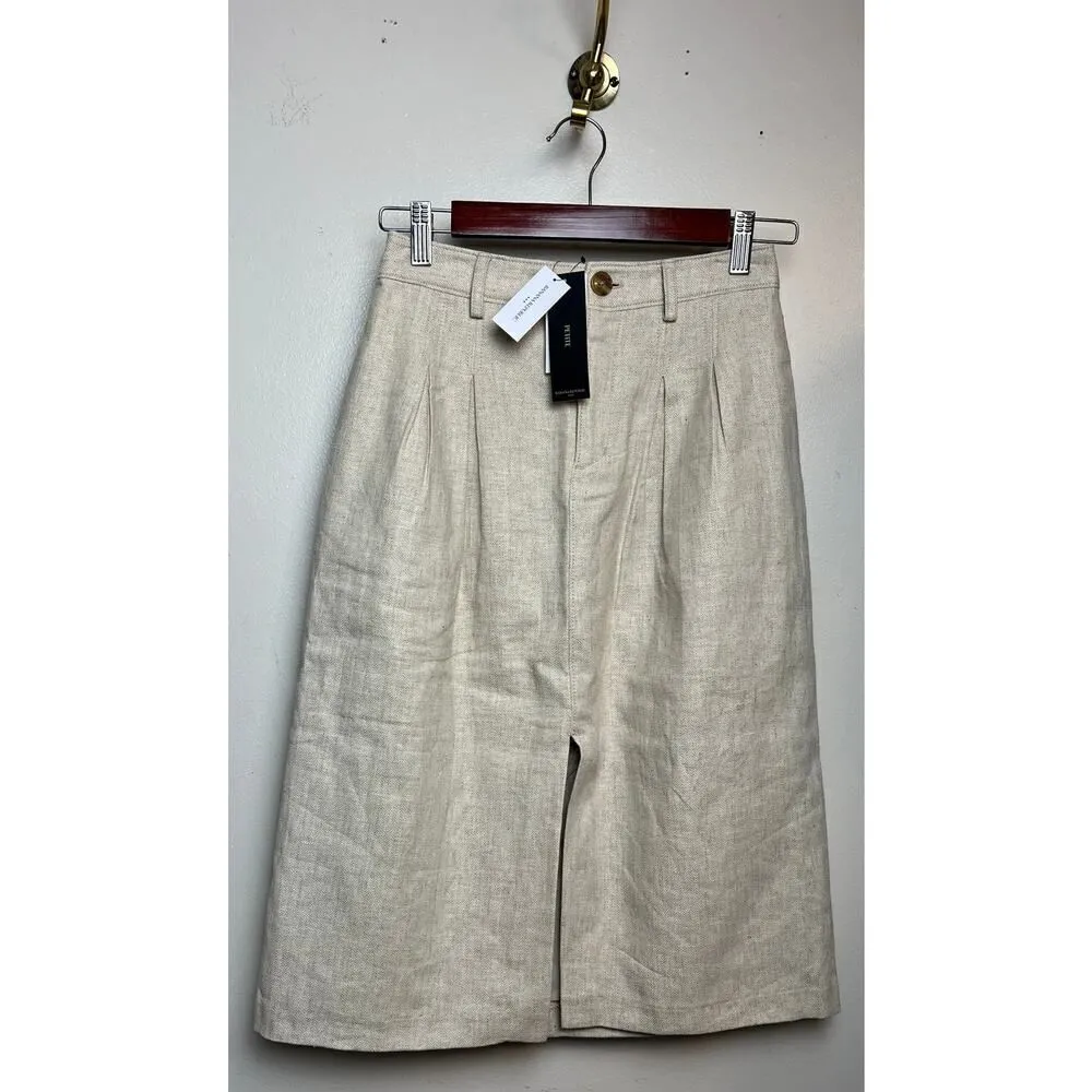 Banana Republic Linen-Blend Herringbone Midi Skirt NWT Sz. 0P - Image 3