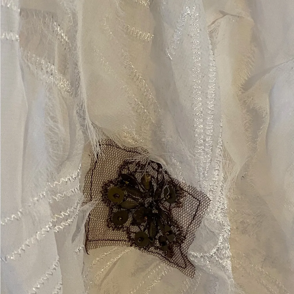 Banana USA Asymmetrical White Sheer Beaded Sequin floral Skirt Boho Fairycore Size M - Image 9