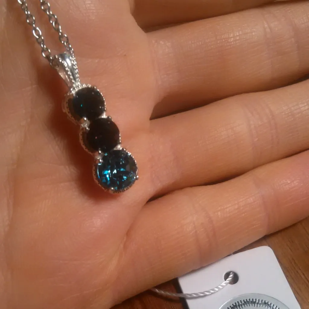 Swarovski Crystal Three Stone Sterling Silver Pendant Stainless Steel Necklace - Image 7