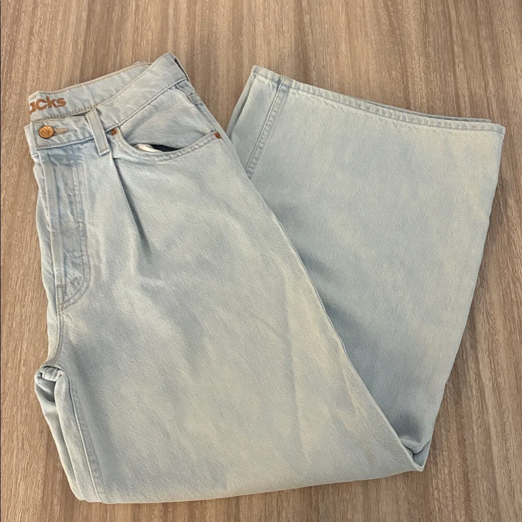 MOTHER Denim SNACKS! Pleated Double Dip Puddle Jeans in Blue Slushie Size 25 - Image 4