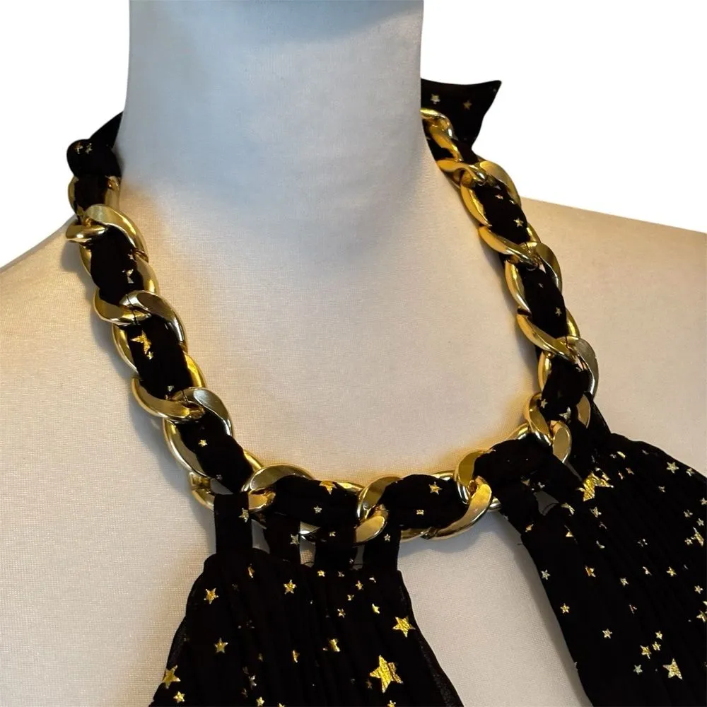 NWT Alex Marie Black and Gold Tiered Pleated Halter Maxi Dress – Size 4 - Image 13