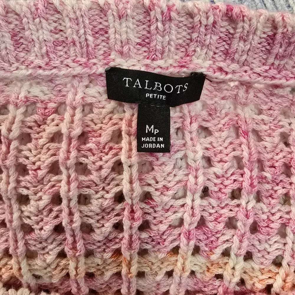 Talbots Pastel Striped Open Weave Cotton Crewneck Sweater Size MP - Image 6