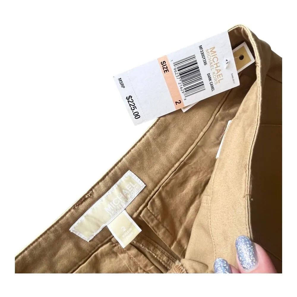 NEW Michael Kors Stretch Organic Cotton CARGO PANTS Women's 2 Dark Camel Tan NWT - Image 5