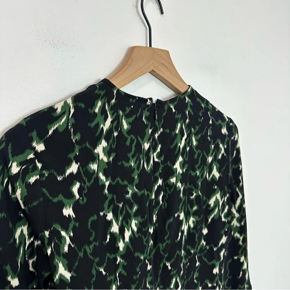 A.L.C Trixie Silk Dress Green Black Printed Bell Sleeve Mini A-Line size 0 - Image 6