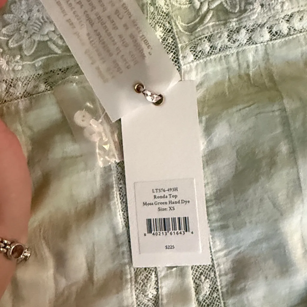 NWT LOVESHACKFANCY RONDA TOP IN GREEN MOSS - Image 4