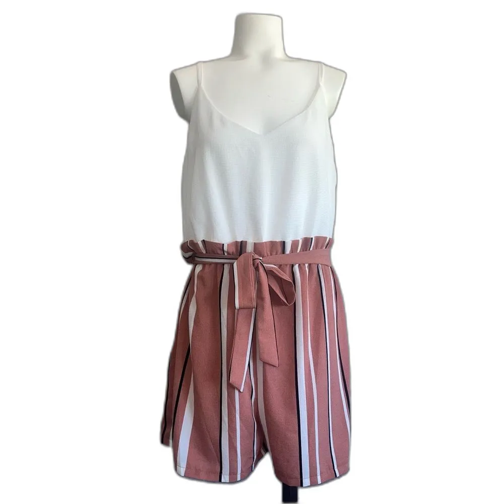 Lily Rose Shorts Romper White Dusty Rose XL - Image 2