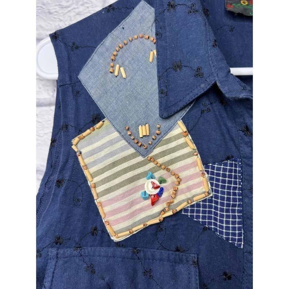 Vintage 90s Gee J denim patchwork top size M. Blue Size M - Image 8