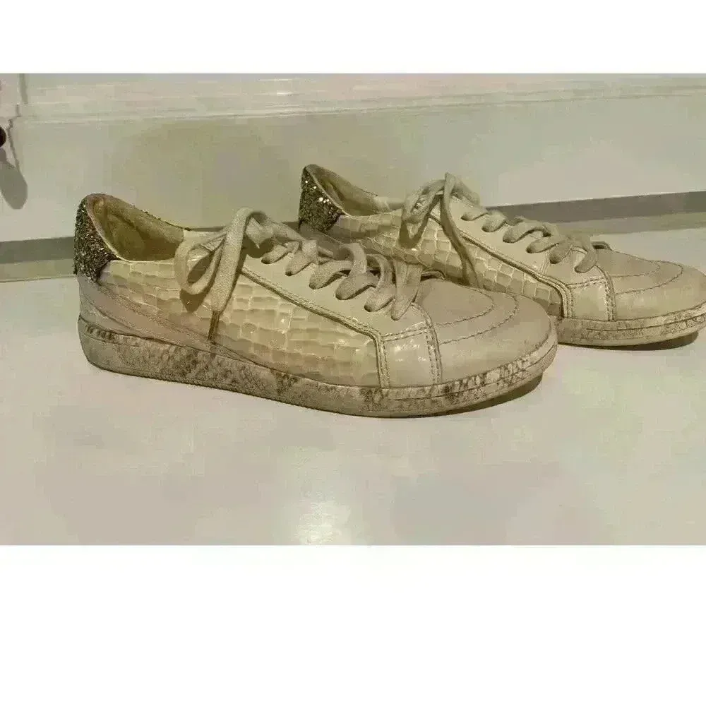 Dolce Vita Nino Women's Snakeskin and Glitter Sneaker, sz 9 White - Image 3