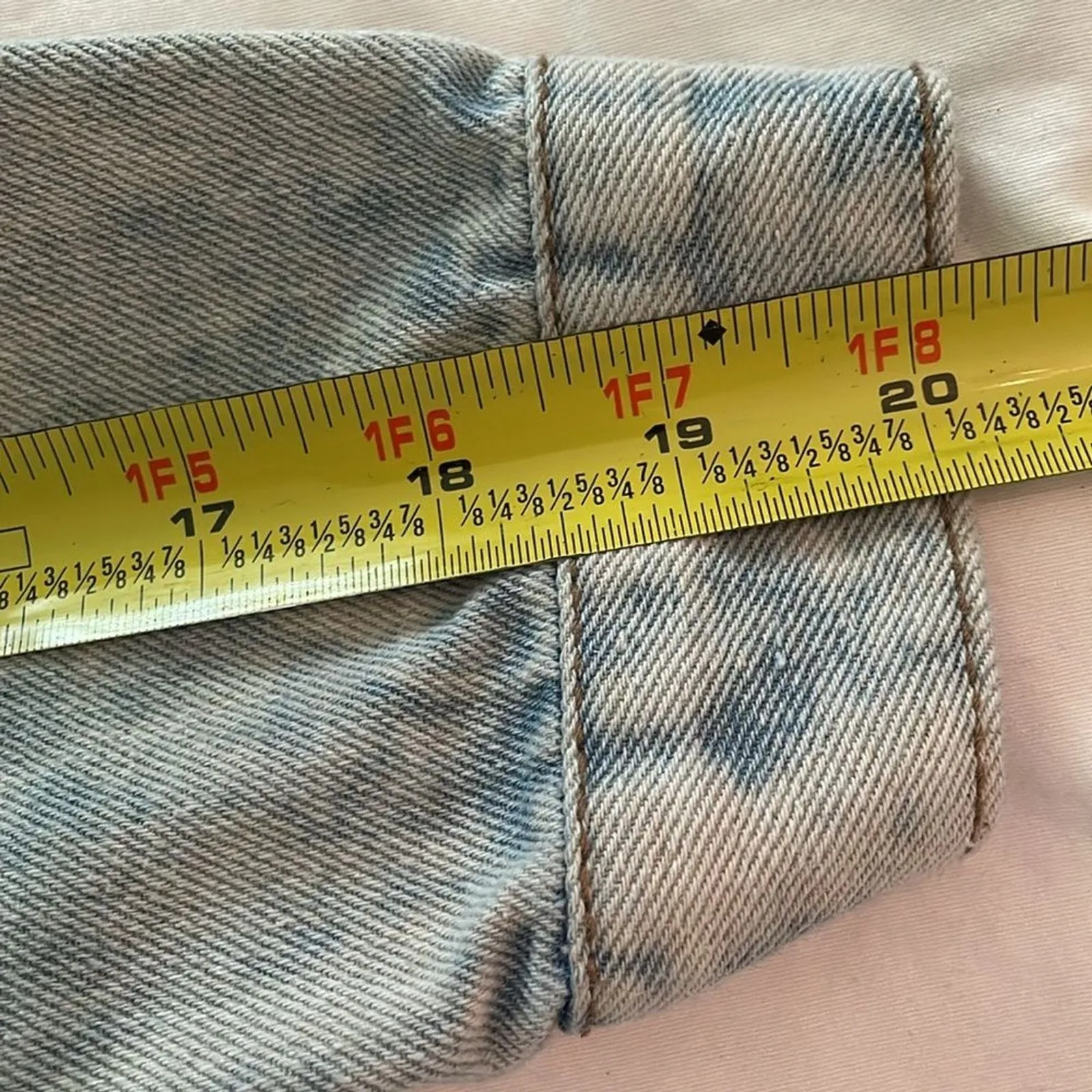 Thrill Acid Wash Long Duster Jean Jacket Womens Medium Graphic Print Distressed Blue - Image 6