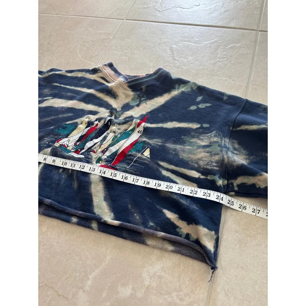 Vintage Editions Sweatshirt Womens Large Cropped Tie Dye Nautical Coastal Beachy Blue - Image 9