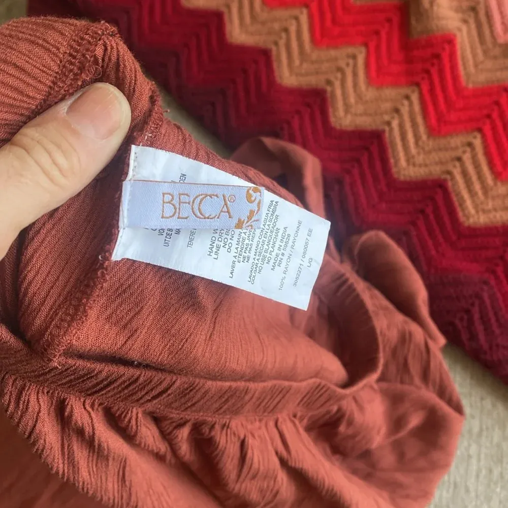 Becca by Rebecca Virtue Ponza Crinkled Rayon Jumpsuit CoverUp Bronze size large - Image 9