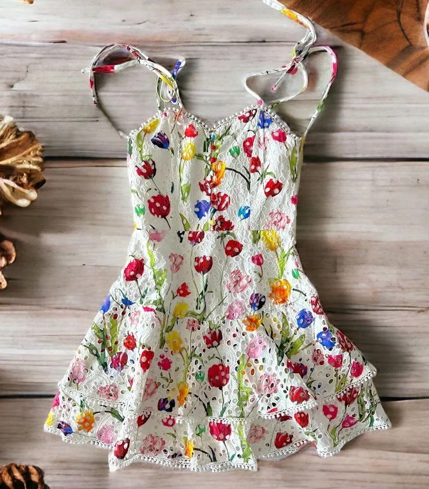 Alice + Olivia Rosette Floral Print Cotton Mini Dress, Size XS New w/Tag $440 - Image 3